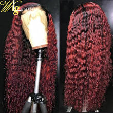 Wigleader перуанские Реми человеческие волосы, фронтальные парики, предварительно выбранные 1b/красные вьющиеся 13x6 кружевные передние парики, Реми волосы 2024 - купить недорого
