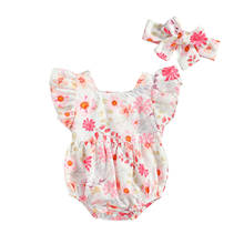 Infant Baby Girl Romper Off Shoulder Floral Printed O-Neck Jumpsuit Headband 2Pcs 0-12M 2024 - buy cheap