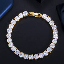 Threegraces lindo redondo zircônia cúbica cristal cor do ouro feminino festa de casamento charme pulseiras pulseira para noivas jóias br035 2024 - compre barato