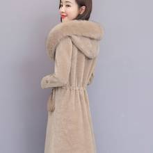 2020 Офисная Женская зимняя верхняя одежда, длинное пальто из искусственного меха, Женское пальто макси с меховым воротником, с капюшоном, с завязками на талии, пушистая куртка 4XL 2024 - купить недорого