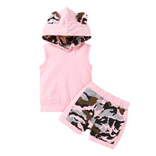 Baby Girls Two-piece Clothes Set, Pink Camouflage Printed Pattern Bear Ears Hooded Tops + Shorts 0-24M 2024 - buy cheap