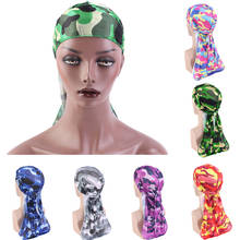 Unissex longa cauda imitada seda lenço muçulmano doo pano pirata chapéu durag camuflagem quimio bonés crânio chapéu turbante faixa de cabelo bandanas 2024 - compre barato