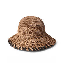 2021 Новый Для женщин Sea пляжный отдых для отдыха Солнцезащитная шляпа шапки для детей летняя одежда для девочек 100% с перекрестными шнурками из волокна «раффия» на солнце шляпа с козырьком темперамент соломенные шляпы для девочек 2024 - купить недорого