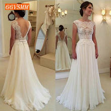 Fashion Boho White Wedding Dresses Long 2020 Chiffon A Line Ivory Wedding Gowns Backless Lace Cheap Princess Beach Bridal Dress 2024 - buy cheap