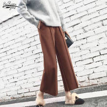 Korean Ankle-length Solid Winter Pants Women 2022 High Waist Straight Pants Female Pocket Trousers Wide Leg Pants 6990 50 2024 - buy cheap