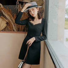 YIGELILA Black With Belt Dress Long sleeves Elegant Dress A-line Above-knee Mini Women Dress Free Shipping 65171 2024 - buy cheap