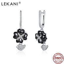 LEKANI 925 Sterling Silver Drop Earrings For Women Cubic Zirconia Hanging Leaves Shape Black Ceramic Earring Fine Jewelry New 2024 - buy cheap