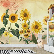 Papel tapiz autoadhesivo 3D Retro pintado a mano, murales de girasol, sala de estar, comedor, decoración romántica del hogar, pintura de pared, carteles 2024 - compra barato