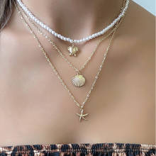 Nova moda colar de jóias colar de instrução concha tartaruga starfish multicamadas colar gótico feminino atacado 2024 - compre barato