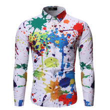 Men Shirt Casual Colour Shirt Ink Splash Paint Color Slim Shirts Leisure Men Blouse long sleeve Shirt Spring Male Shirt 2024 - buy cheap