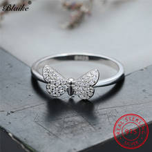 Anel de borboleta 925 de prata esterlina para mulheres, anel fino de noivado com pedra de cristal branca, joias douradas 2024 - compre barato