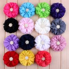 Accesorios de flores de gasa suave hechos a mano, tela Artificial, flores decorativas de boda + botones de perlas, 15 colores, 6,5 CM, 5 unids/lote 2024 - compra barato