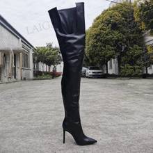 BERZIMER Women Thigh High Heels Boots U Cut Faux Leather Stiletto High Heels Boots Zapatos Ladies Shoes Woman Big Size 39 44 47 2024 - buy cheap
