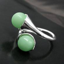 Free shipping wholesale noble GREEN Natural jade BEAD ROUND GEMS 925 STERLING SILVER RING SIZE 7 8 9 10 2024 - buy cheap