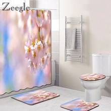 Zeegle-cortina de ducha con estampado 3D de flores, tapa de inodoro, decoración de baño, juego de alfombrillas de poliéster, alfombrilla de pie de inodoro, alfombra de suelo 2024 - compra barato