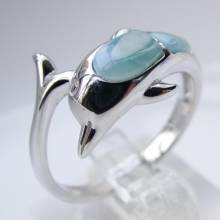 Real 100% 925 Sterling Silver Natural Larimar Silver Ring Larimar Dolphin Ring Engagement Wedding Ring For Women Gift 2024 - buy cheap