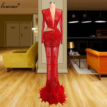 Fairy Red Mermaid Celebrity Dresses 2021 Long Sleeves Evening Dresses For Women Party Night Prom Party Gowns Abiti Da Cerimonia 2024 - buy cheap