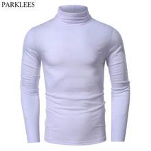 Camiseta lisa de pescoço para homens, camiseta branca da moda de manga comprida, de algodão casual e de gola alta, camiseta masculina 2xl 2024 - compre barato