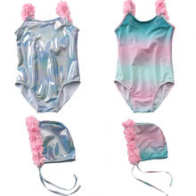 Baby Swimwear Bathing Suits 2021 Swimsuit Girls Laser Swimming Ruffle Beachwear Push Up One Piece Swimsuit And Lace Hat 2024 - buy cheap