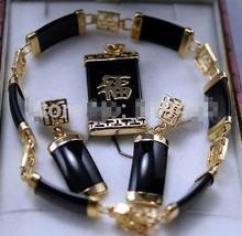 Красивый черный нефритовый браслет серьги кулон/ожерелье 2024 - купить недорого