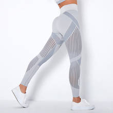 Normov mulheres sem costura malha leggings cintura alta listra umidade wicking oco malha leggings feminino magro push up fitness legging 2024 - compre barato