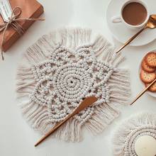 Braided Table Mat Cup Coasters Hand-woven Tapestry Macrame Wall Hanging Boho Decor Nonslip Cup Mat Home Decoration For Kitchen 2024 - buy cheap