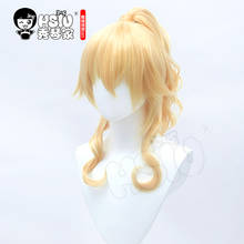 「HSIU Brand」game Genshin Impact cosplay Jean wig Golden ponytail short hair Fiber synthetic wig + Free brand wig net 2024 - buy cheap