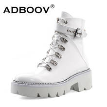 ADBOOV Cow Patent Leather Chunky Boots Women Plus Size 42 Martens Ankle Boots Ladies Side Zip Black White Short Boots 2024 - buy cheap