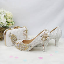 BaoYaFang White wedding shoes with matching bags bride High heels platform shoes Woman Ladies Party shoe bag set Fashion Pumps 2024 - buy cheap