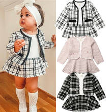 Fashion 1-6Y Baby Girls Clothes Sets Birthday Long Sleeve Plaid Coat Tops+Dress 2Pcs Party Warm Outfit 2024 - buy cheap