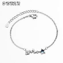 OBEAR-pulsera de plata chapada en plata para mujer, brazalete de estilo coreano con zirconia azul, Estrella y Luna, regalo de joyería 2024 - compra barato