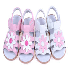 Pequenas meninas sandálias de couro genuíno cinto em t sapatos de verão bebê presente crianças crianças branco rosa margarida flores feito à mão sandq novo 2024 - compre barato