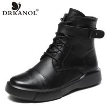 Drkanol outono inverno botas femininas 100% de couro genuíno tornozelo botas femininas sapatos casuais dedo do pé redondo plana botas curtas femininas 2024 - compre barato