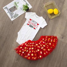 Conjunto de ropa para el primer día de San Valentín para niña, peleles bonitos para niña recién nacida + conjuntos de falda de tutú de tul esponjoso, ropa de fiesta familiar, 2 uds. 2024 - compra barato