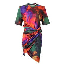 TVVOVVIN 2021 Summer Fashion Tie Dye Short Sleeve T-shirt Pleated Skirt Casual Female Print Two Piece Set 5MHS 2024 - buy cheap