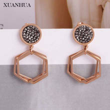 Xuanhua brincos geométricos femininos de ouro rosado, joias de aço inoxidável, acessórios de joias fashion para mulheres 2024 - compre barato