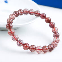 Frete grátis bracelete contas de cristal de quartzo rutilado cabelo vermelho brasileiro 8mm aaa 2024 - compre barato