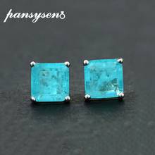 PANSYSEN 7MM Square Paraiba Tourmaline Emerald Stud Earrings for Women 100% Solid 925 Sterling Silver Party Fashion Fine Jewelry 2024 - buy cheap