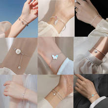 Pulseira e bracelete com pingentes de borboleta, novo, 2021, prata esterlina, margarida, coração, elegante para mulheres, meninas, festa de casamento, joia, sl121 2024 - compre barato