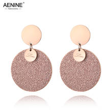 Pendientes de acero inoxidable de oficina de moda AENINE joyería de Color oro rosa y hoja de plata esmerilada círculo Love pendientes AE18444 2024 - compra barato