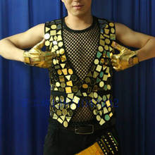 Для мужчин сценический зеркальный костюм сексуальное Пальто Акрил золото Светоотражающие линзы жилет певец гость DIY Танец DS костюмы 2024 - купить недорого