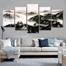Pintura en lienzo de paisaje de gran pared chino, carteles e impresiones artísticos de pared, imágenes de pared para sala de estar, decoración del hogar, 5 paneles 2024 - compra barato
