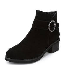 Промоакция 2020, новые модные матовые черные кожаные ботинки из воловьей кожи, ботинки мартинсы на толстом каблуке, нескользящая зимняя теплая обувь, женские ботинки 2024 - купить недорого