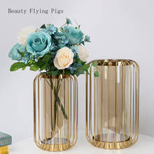 Direct selling new metal glass vase decoration light luxury metal plating vase living room bedroom simulation flower inserter 2024 - buy cheap