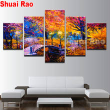 Diamond Painting 5 panel Color Abstract Autumn forest Park Bridge diamond Embroidery full round square Mosaic landscape art 2024 - buy cheap