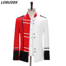 Chaqueta entallada de cuello alto para hombre, uniforme militar de cantante de escenario, de corte europeo, rojo y blanco, para fiesta de noche y Bar 2024 - compra barato