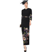 Spring Autumn Maxi Long dress 2019 Women 3/4 sleeve Printed Black Chiffon Party Pencil dress Plus size M-4XL 2024 - buy cheap