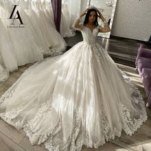 Милые Свадебные платья с длинными рукавами с аппликацией в виде бальное платье принцессы на свадьбу; Vestido De Novia LelaAcra LI29 размера плюс вечерние платья 2024 - купить недорого