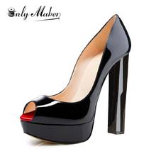 Onlymaker Platform Peep Toe High Heel Slip On Pumps Comfort Chunky High Heels Pumps Party Red Black Large Size Plus Size  Pumps 2024 - buy cheap