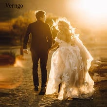 Verngo 2021 New Boho BeachA Line Dusty Tulle Wedding Dresses With Lace Applique Off the Shoulder Country Bridal Gowns Plus Size 2024 - buy cheap